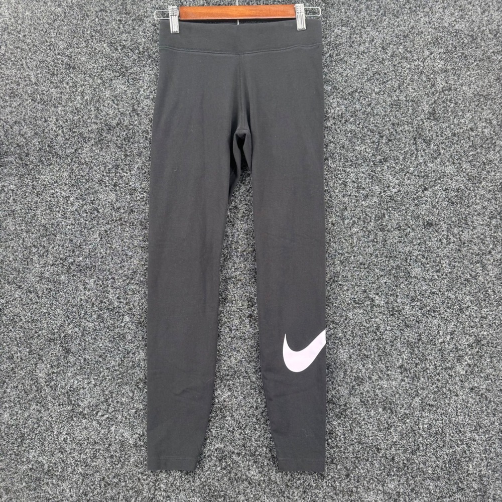 Nike Sportswear Essential Women's Black Leggings White Swoosh Logo Size S